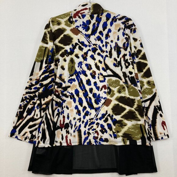 Jess & Jane Large Multi Abstract Open Front Stretch Knit Artsy Duster Jacket - Picture 8 of 10